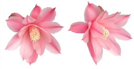 Naklejka premium Two delicate pink flowers, cactus blooms, isolated on white