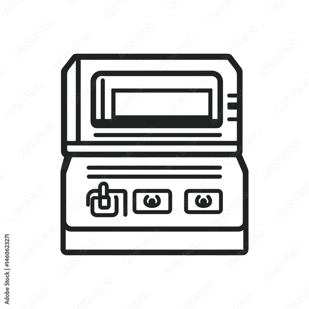 Poster line art vintage calculator with buttons and screen on transparent background