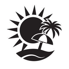 Obraz premium Sun setting behind palm trees capturing tranquil coastal evening atmosphere