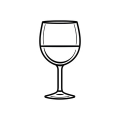 Line Art Wine Glass with Transparent Background and Classic Design Silhouette