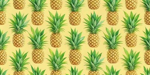 Vibrant Pineapple Pattern A Seamless Repetition of Tropical Fruit on a Pale Yellow Background