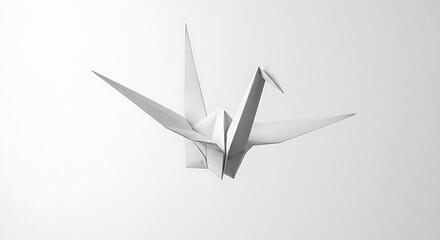 A paper crane bird in flight, origami style, white background