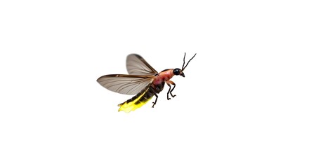 A firefly glowing in mid-flight, dark glow against white background