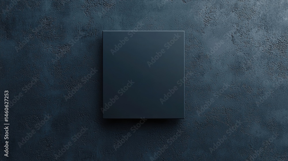 Poster a plain dark square sits centered on a textured dark blue background, creating a minimalist and mode