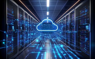 Representation of modern cloud infrastructure and data management.