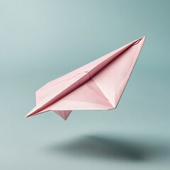 Pink Paper Airplane In Flight Against Blue Background Minimalist Design Creative Project Symbol Of Freedom Childhood Dreams Concept Of Escape And Imagination