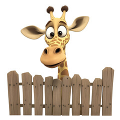 Cartoon Giraffe Peeking Over Fence Isolated on Transparent Background