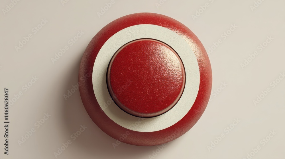 Poster bright red and white button featuring a clean design highlighting its functionality against a neutra