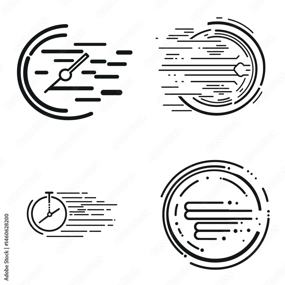 Aufkleber linear black time icon set speed and deadline concepts on a transparent background