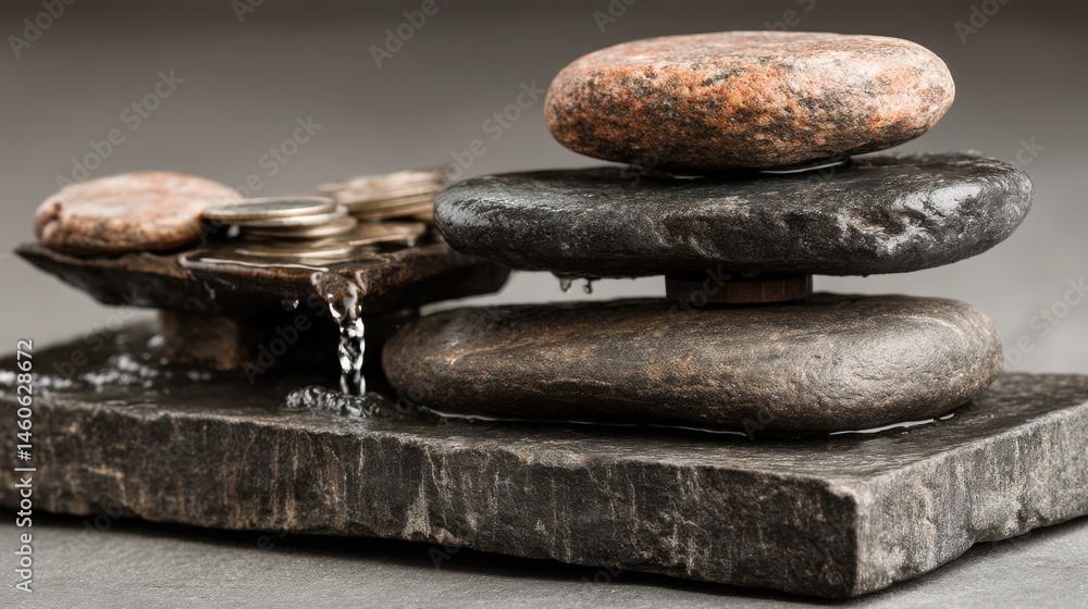 Poster a stack of rocks with a key symbolizing stability and security in the concept of liquidity balance a
