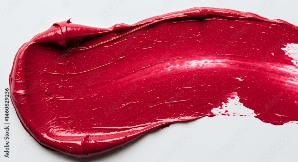 Aufkleber vibrant ruby red lipstick swipe with shimmering particles on pristine white canvas under soft diffus