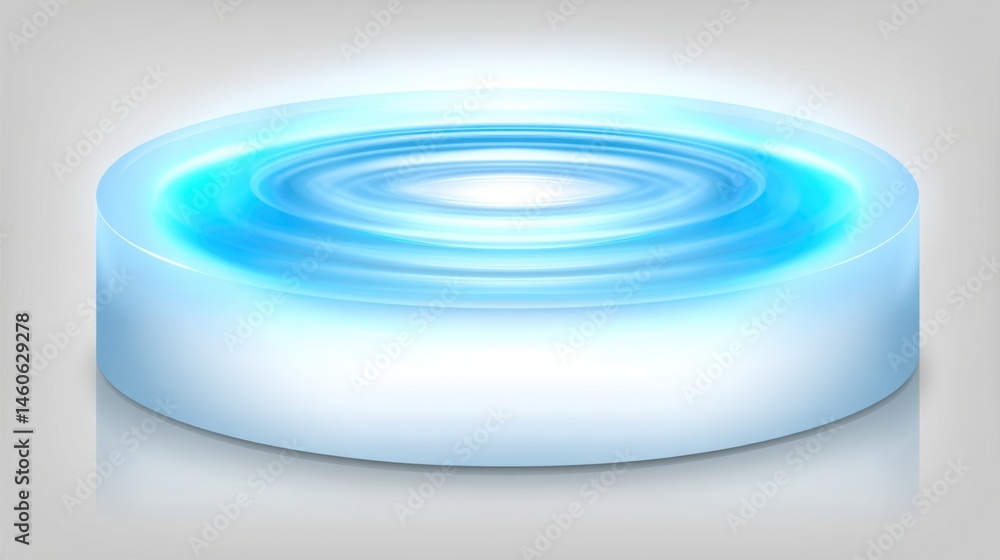 Poster bright blue water drop capturing light in a blurry, low-resolution context representing refreshment 