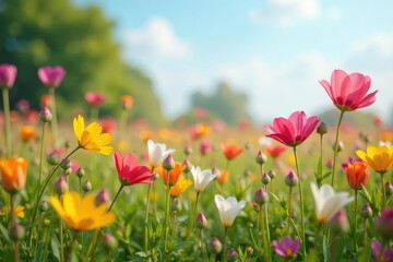 Fototapeta premium Vibrant spring blossoms in a field of wildflowers , sun, environment, nature