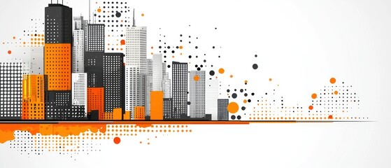 Stylized cityscape with orange and gray buildings, abstract background
