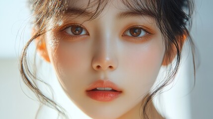 Fototapeta premium Young asian woman is getting filler her face,getting her lip filler by Plastic surgeon,Woman face being checked doctor hands to cosmetic surgery,rhinoplasty surgery in clinic.