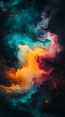 Colorful nebula clouds cascade in artistic cosmic sky with bright stars shine beautifully