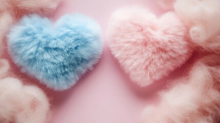 Two fuzzy hearts on a pink background