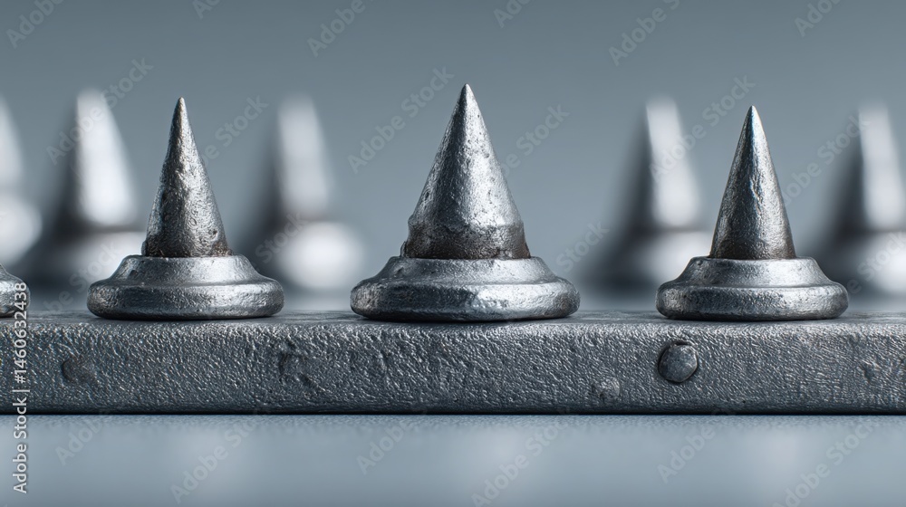 Poster a neatly arranged row of nails showcasing minimalist design with points and clean aesthetic appeal