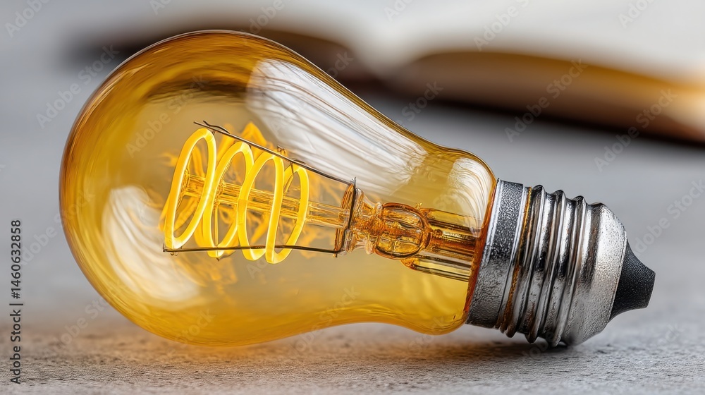 Poster a simple light bulb resting on a table symbolizing minimal debt mindset and concepts of light living
