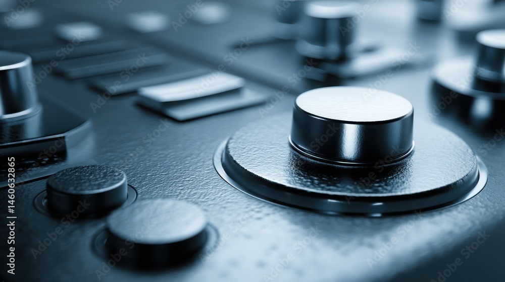 Poster a knob on a control board representing minimal risk and concepts of controlled exposure in dynamic e
