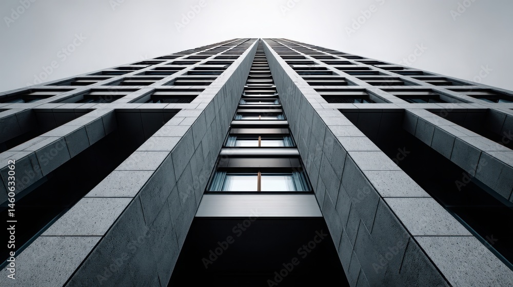 Poster tall building surrounded by clouds against a sky background representing modern legacy design in urb