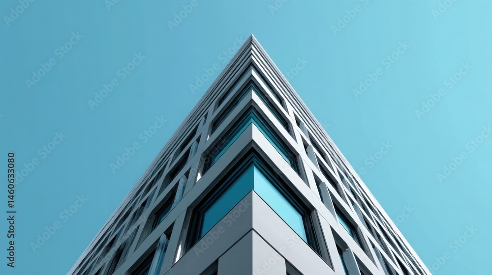 Poster building with a blue sky in the background representing modern legacy design in urban architectural 