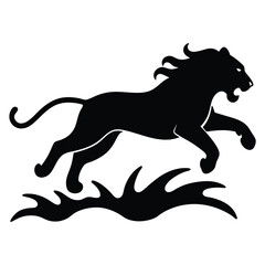 Fototapeta premium A Lion Jumping Over a River Silhouette Vector