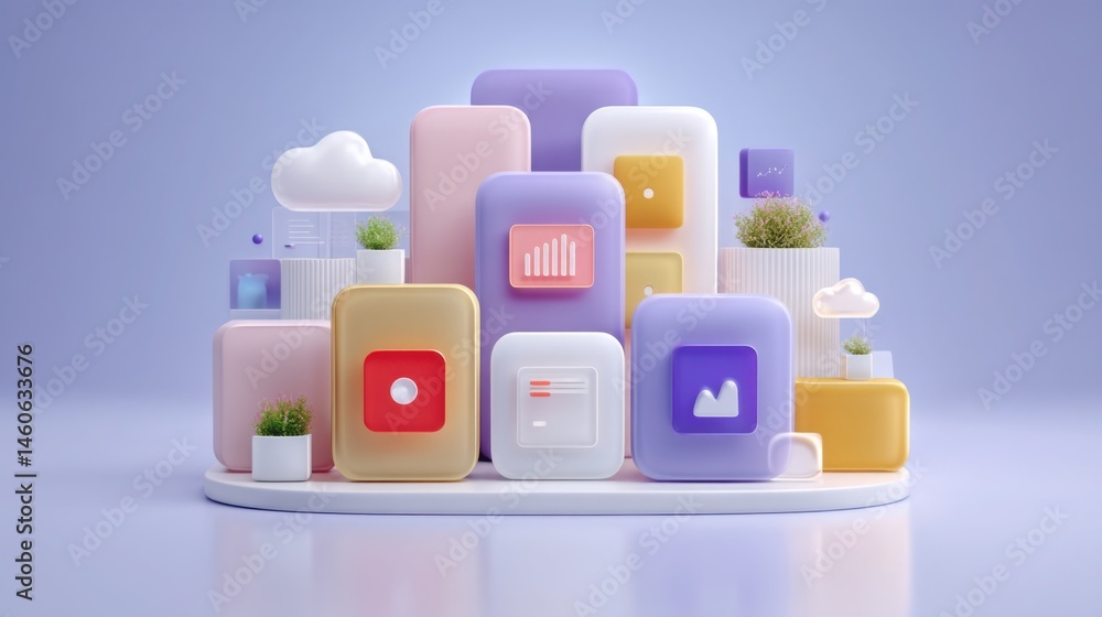 Poster pile of colorful app icons depicting modular trading zone concepts for next-generation market interf