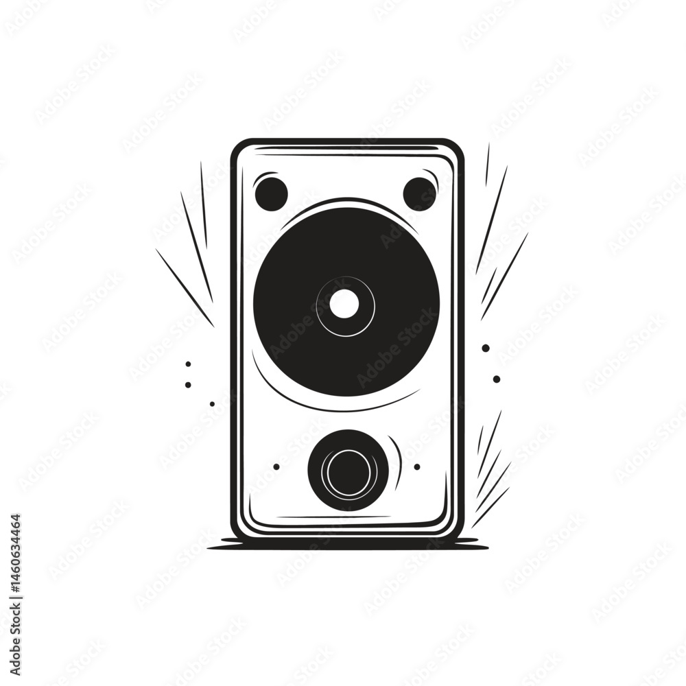 Poster loudspeaker with strong sound waves on transparent background
