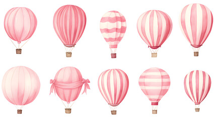 Collection of Elegant Pink and Striped Hot Air Balloons for Holiday Adventure