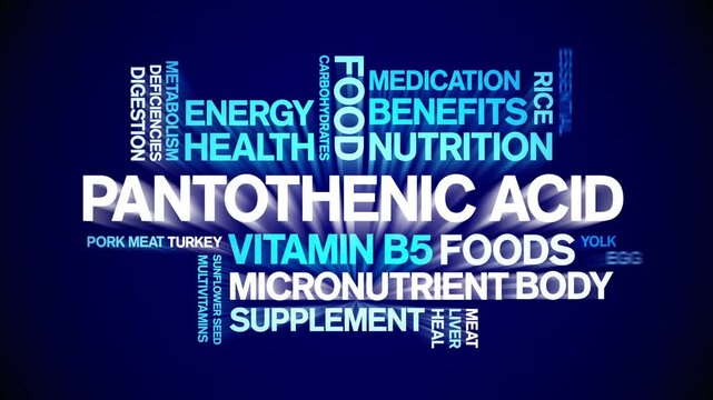 Pantothenic Acid Vitamin B5 animated word cloud;text design animation tag kinetic typography seamless loop.