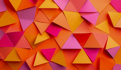 Obraz premium A vibrant background featuring an artistic arrangement of colored paper triangles in a creative, geometric pattern.