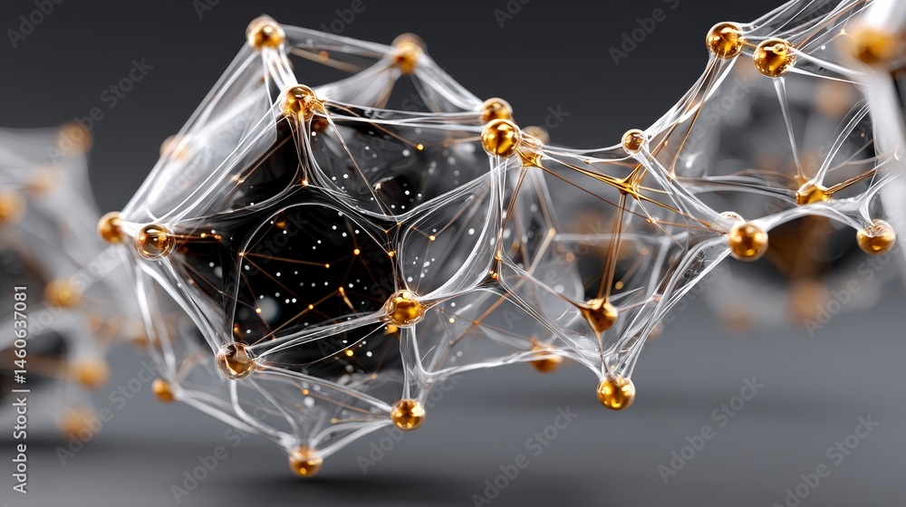 Poster abstract network connection golden nodes futuristic structure