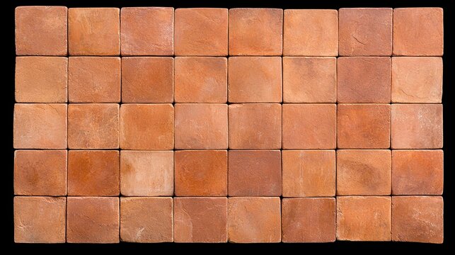 A grid of square, rustic terracotta tiles arranged neatly against a black background.
