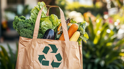 A close up view of a compostable grocery bag