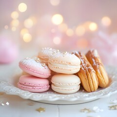 Delicate pastel macarons and ?clairs