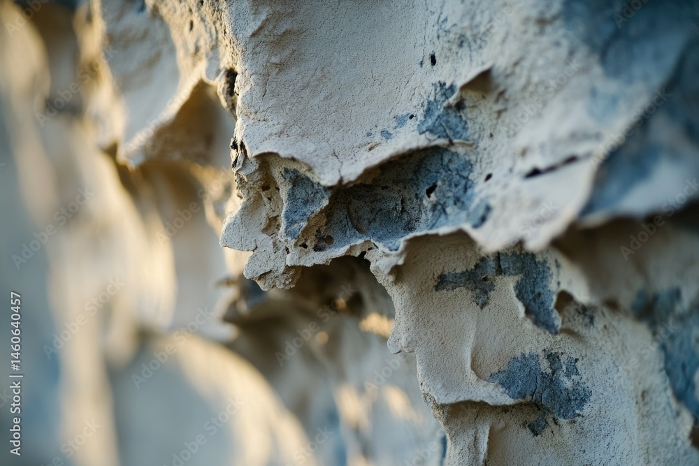 Poster close-up of textured, eroded rock formations, showing intricate details and layered patterns.