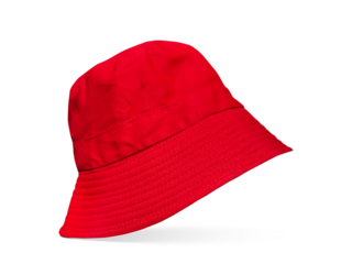 One red bucket hat PNG transparent.