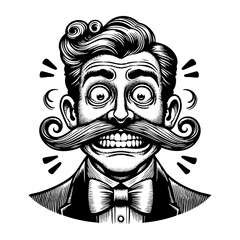 Fototapeta premium Funny silly face gentleman sketch engraving black and white outline. Scratch board imitation.