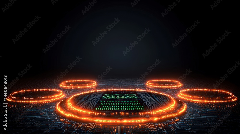 Poster futuristic server glowing circuit board technology background 3d render