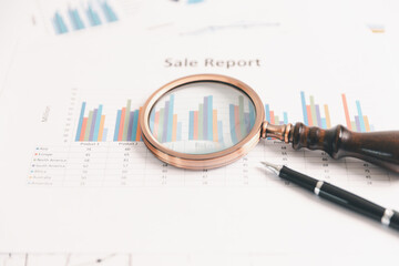 Business graph, chart on table. Financial development, banking account, statistic. Close up business people meeting to discuss situation on market. calculating investment. Business financial concept.