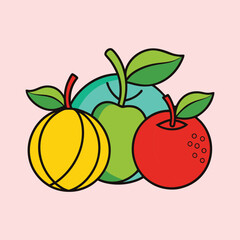 A Colorful Illustration of Fresh Fruits Apple Orange and Lemon