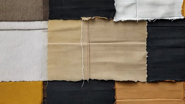 Colorful fabric swatches arranged in a creative patchwork