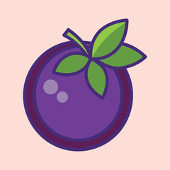 A Vibrant Illustration of a Single Purple Mangosteen Fruit with Lush Green Leaves