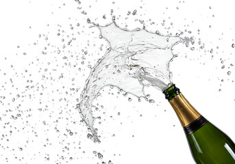 Celebration Moment: Champagne Cork Flying with Dramatic Spray Isolated on White