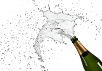 Celebration Moment: Champagne Cork Flying with Dramatic Spray Isolated on White