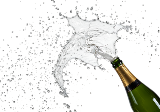 Celebration Moment: Champagne Cork Flying with Dramatic Spray Isolated on White