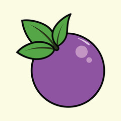 A Delightful Cartoon Illustration of a Single Purple Fruit with Three Green Leaves