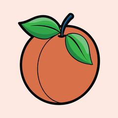 A Delicious Juicy Peach with Green Leaves Illustration