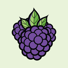 A Delicious Illustration of a Single Ripe Blackberry with Green Leaves